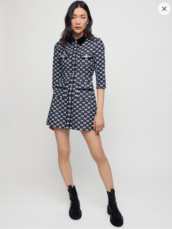 Maje Dresses & Skirts - Maje Renatila Bow-Print Organic Cotton Mini Dress Size 36